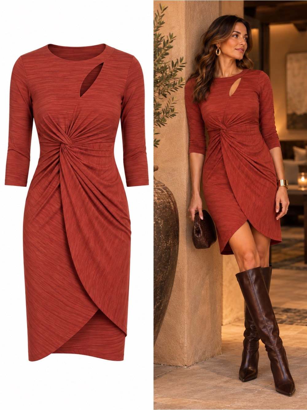 Catherine Malandrino Felicia Rust Twist Ruched Faux Wrap Jersey Dress Size 0